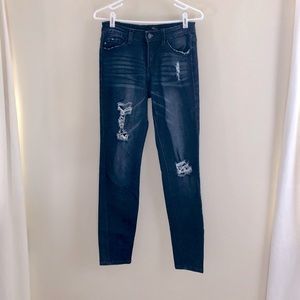 Kancan High Waisted Dark Wash Ripped Jeans